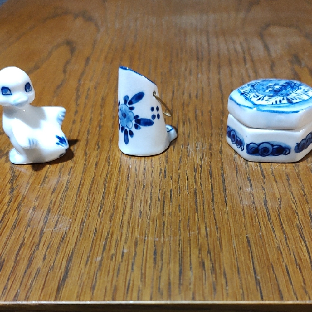 Blue and White Ceramic Pet Figurine Set